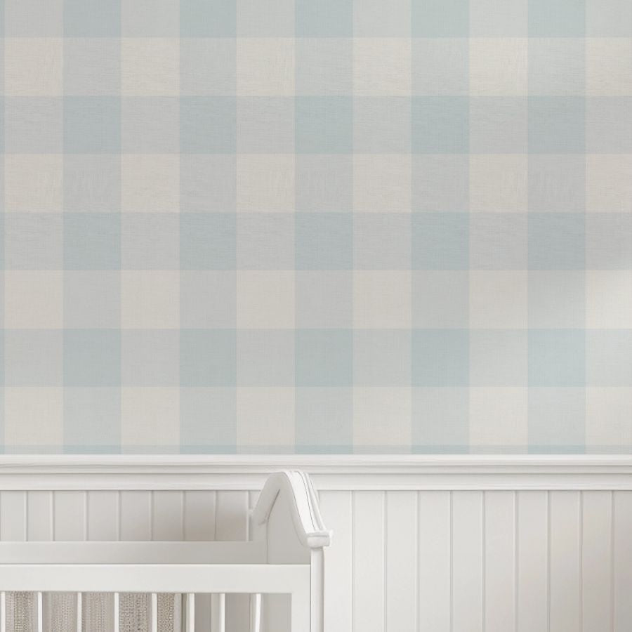 Checked Pattern Linen Light Blue