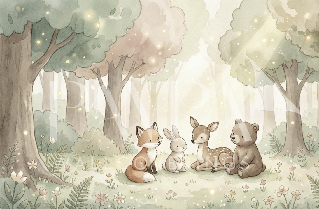 Woodland Whispers V watercolor enchanted woodland friends kids wall mural