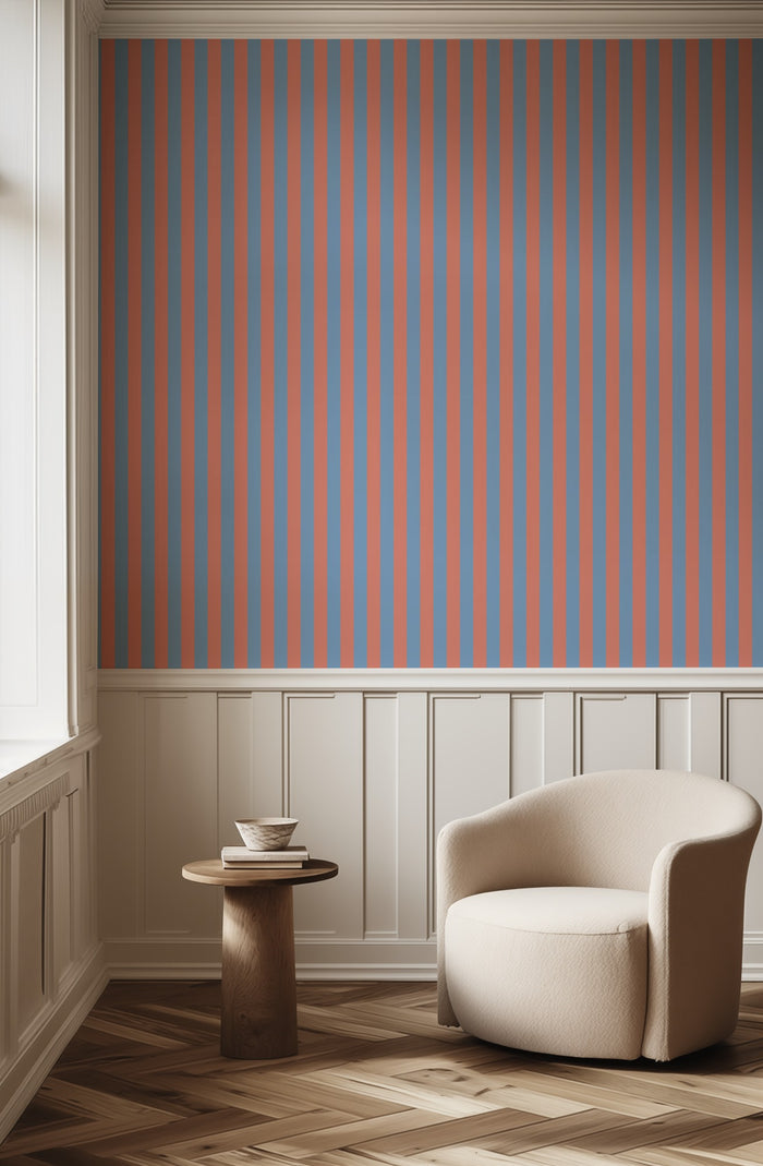 Classic Stripe Wallpaper – Cornflower Blue & Soft Coral