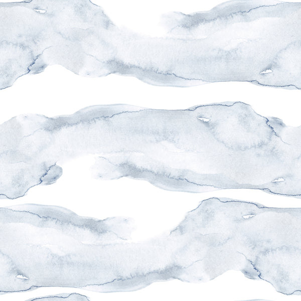 Overseas wallpaper sample, close-up of blue watercolor coastal pattern
