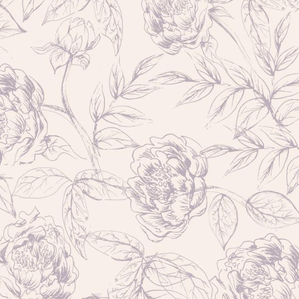 Sketched Peonies wallpaper sample, close-up of hand-drawn peony detail