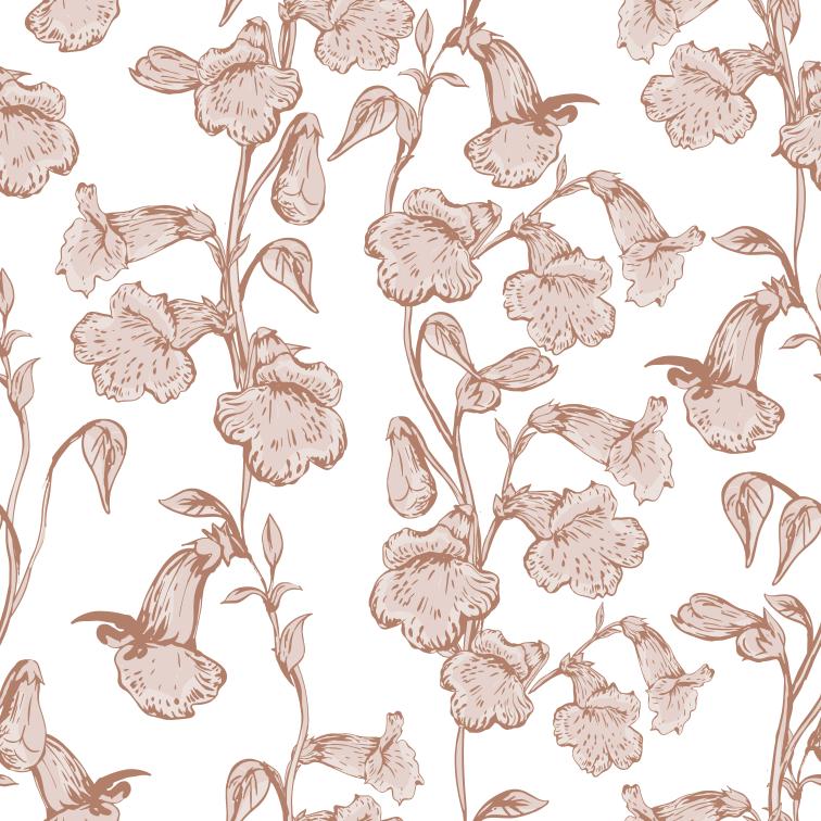 Subtle Bells wallpaper sample, close-up of delicate bell-flower pattern