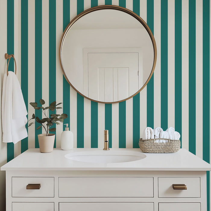 Thin Stripe Wallpaper – Chalk White & Rich Teal