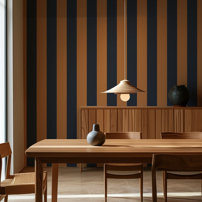 Wide Stripe Wallpaper – Caramel & Midnight Blue