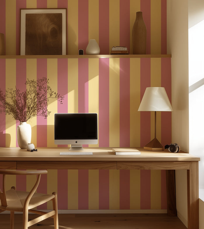 Wide Stripe Wallpaper – Dusty Rose & Buttercream