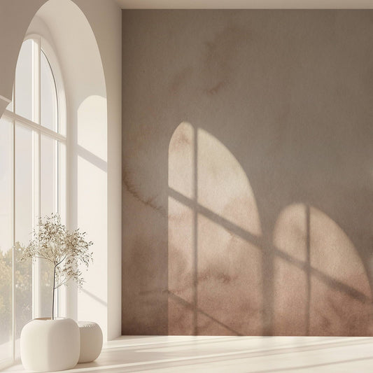 Modern Oasis Sepia watercolor palm-tree wall mural in warm sepia
