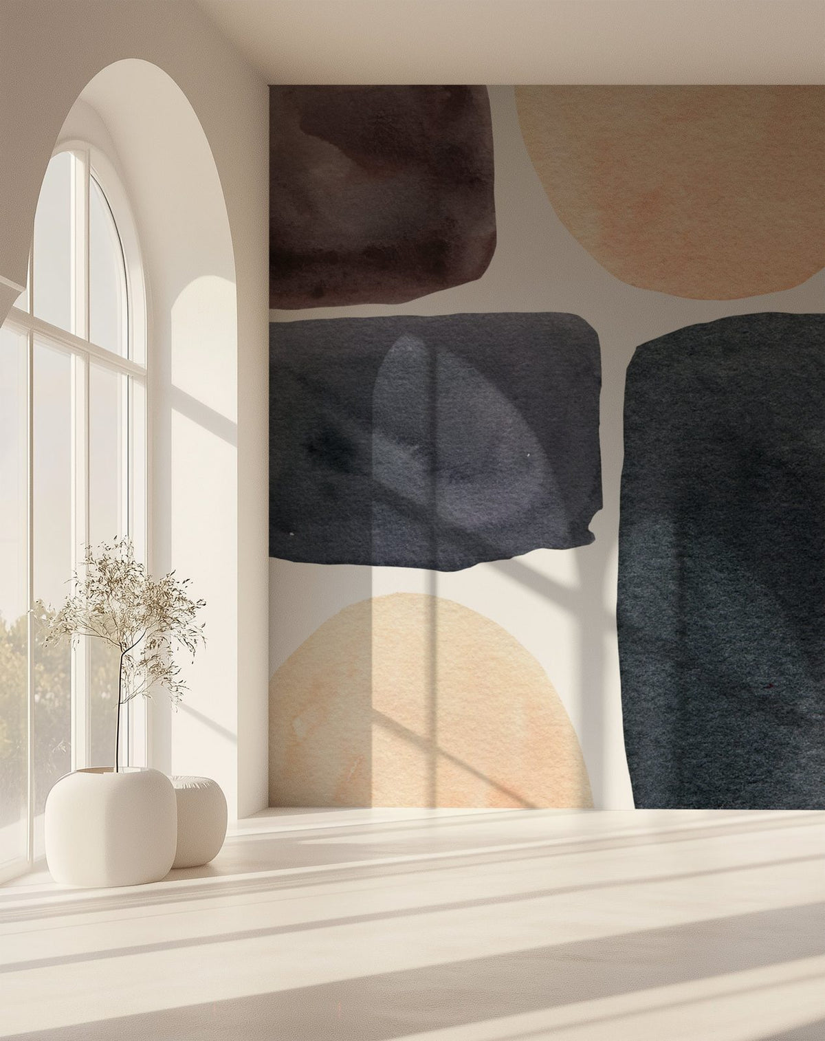 Watercolor Modern Shapes wall mural, close-up view of abstract shapes