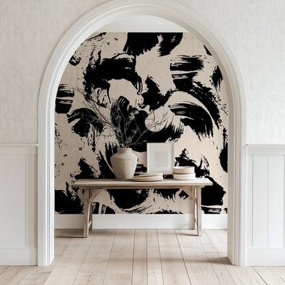 Black Paint bold hand-painted brushstroke wallpaper