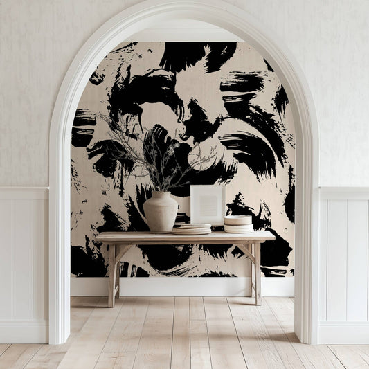 Black Paint bold hand-painted brushstroke wallpaper