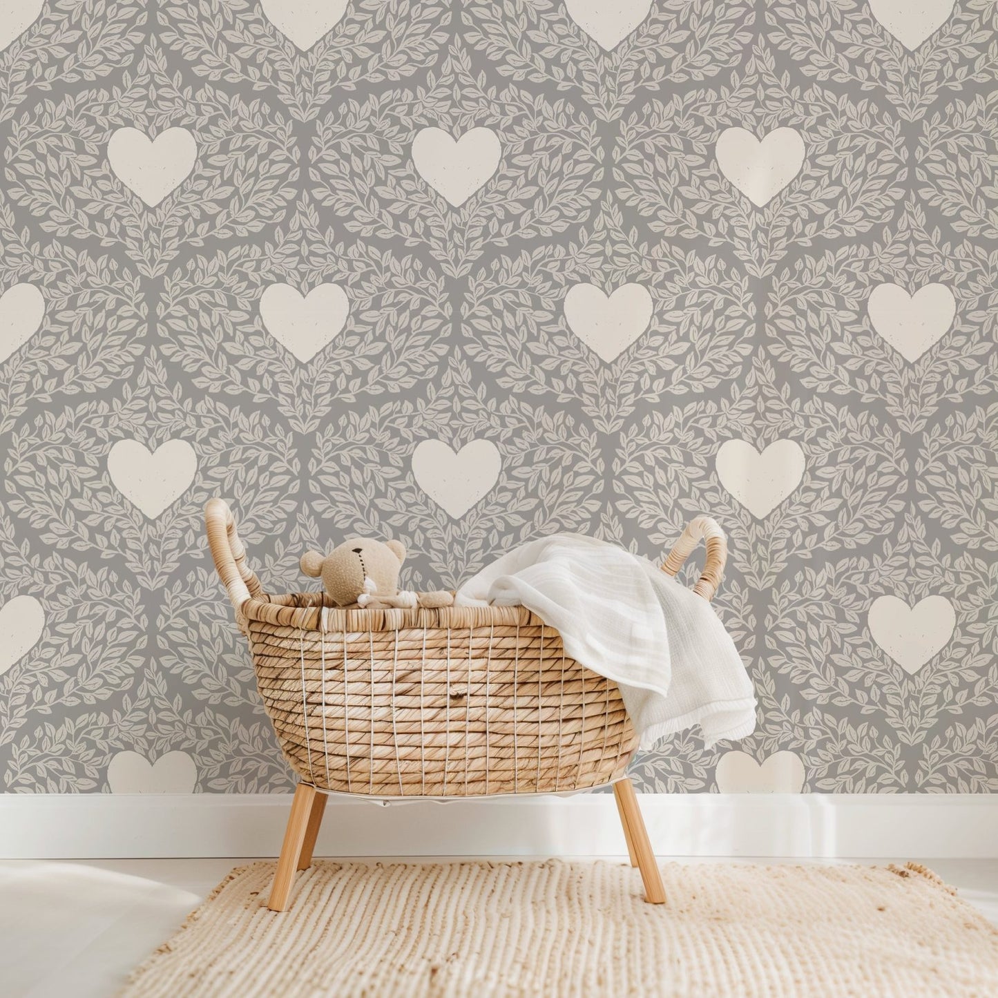 Love Nest sweet heart-print nursery wallpaper