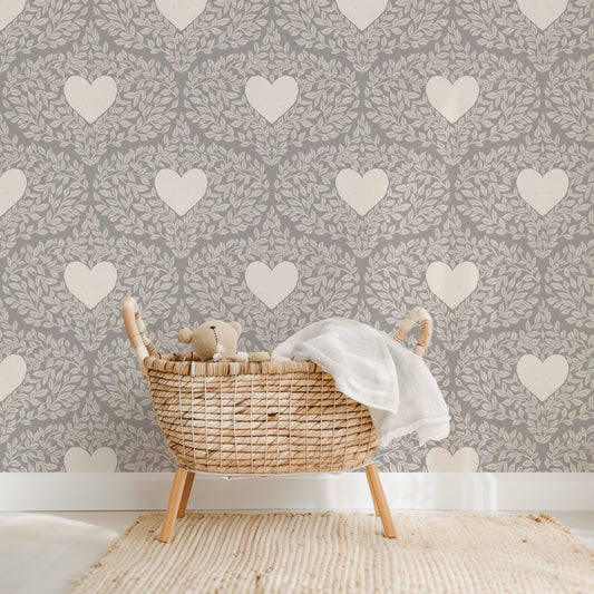 Love Nest sweet heart-print nursery wallpaper