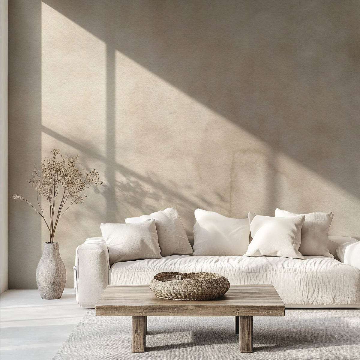Modern Oasis Ivory watercolor palm-tree wall mural in ivory tones