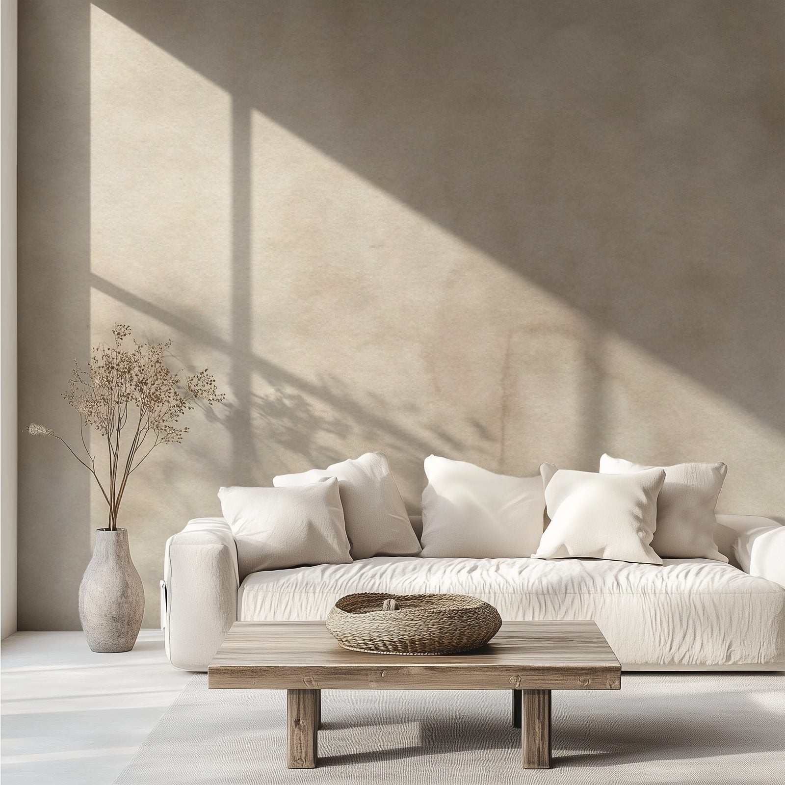 Modern Oasis Ivory watercolor palm-tree wall mural in ivory tones