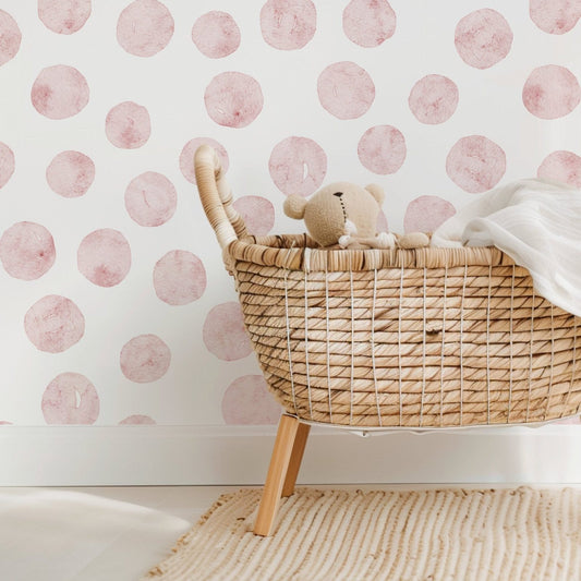 Watercolor Dots Pink polka dot kids nursery wallpaper