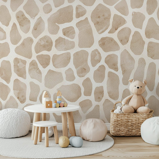 Watercolor Giraffe kids nursery wallpaper with painted giraffe motifs