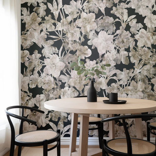Aged Flowers vintage dark moody floral wallpaper