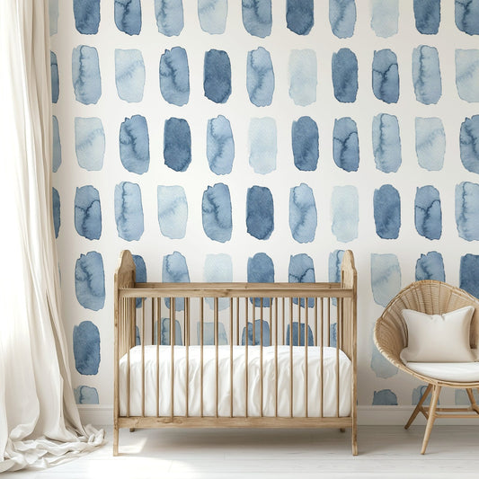Step By Step blue watercolor staircase wallpaper for kids