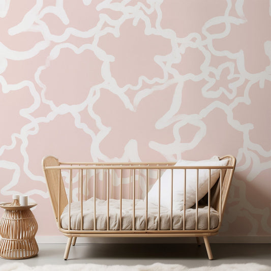 Abstract Flowers soft pink abstract floral nursery wallpaper
