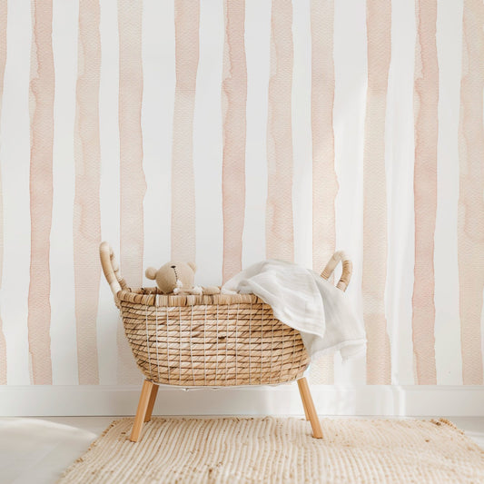 Watercolor Stripes Pink soft pink stripe nursery wallpaper
