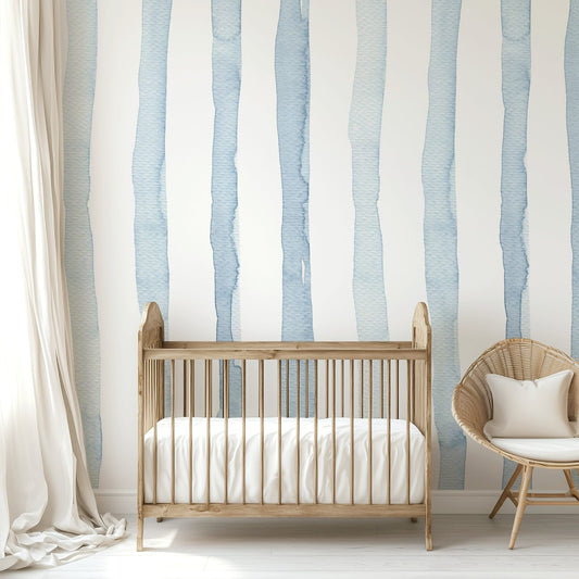 Watercolor Stripes Blue soft blue stripe nursery wallpaper