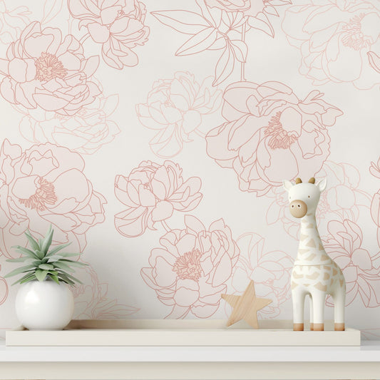 Pink Peonies delicate soft pink peony floral wallpaper