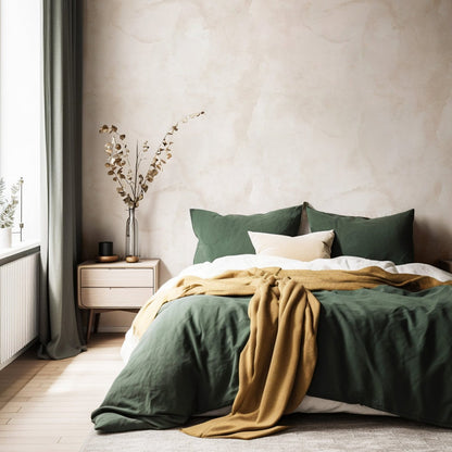 Limewash Natural plaster-effect textured wallpaper in warm beige