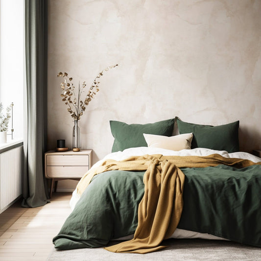 Limewash Natural plaster-effect textured wallpaper in warm beige