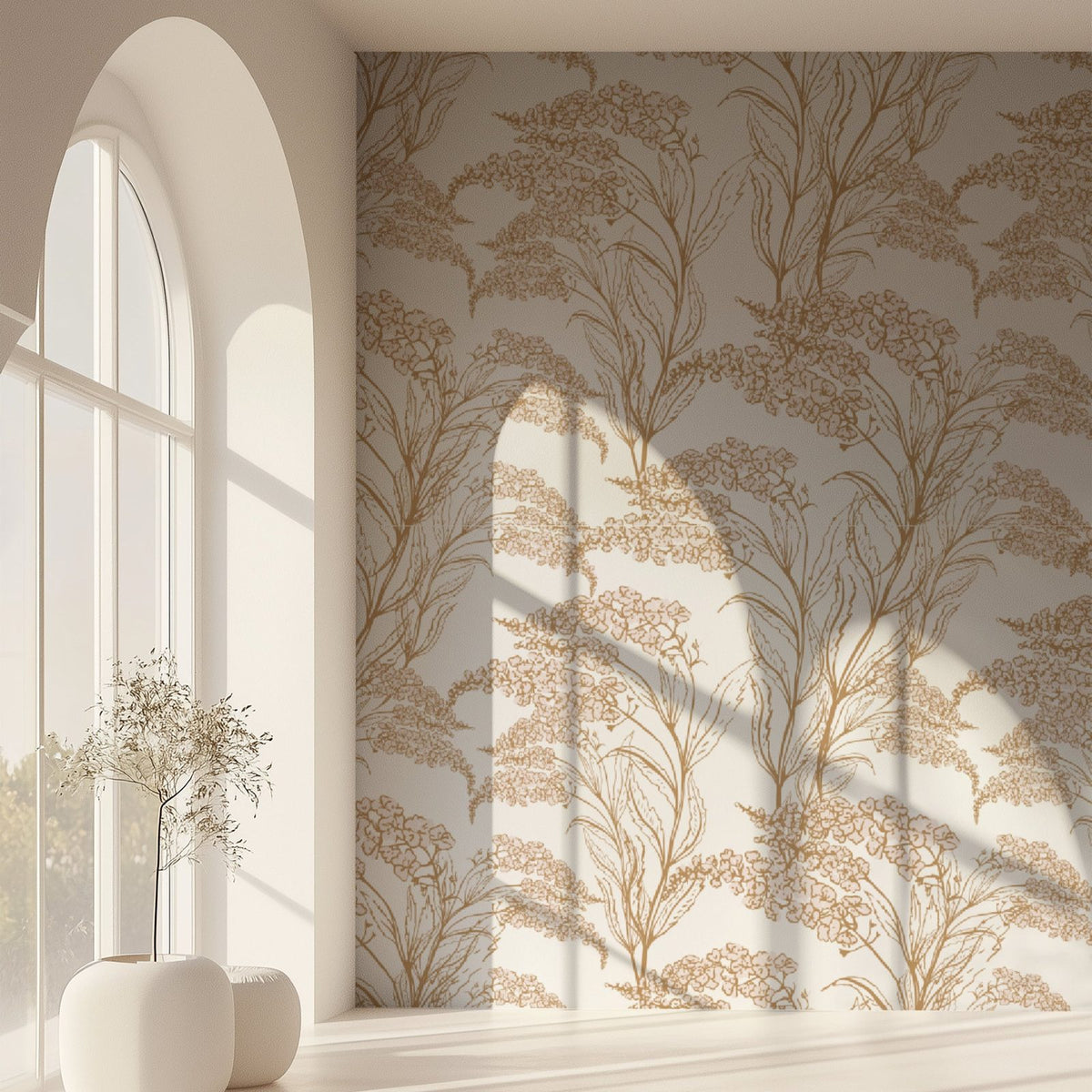 Golden Blossom Flowers neutral gold-toned floral wallpaper