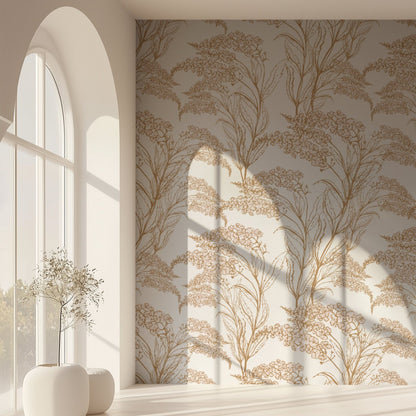Golden Blossom Flowers neutral gold-toned floral wallpaper