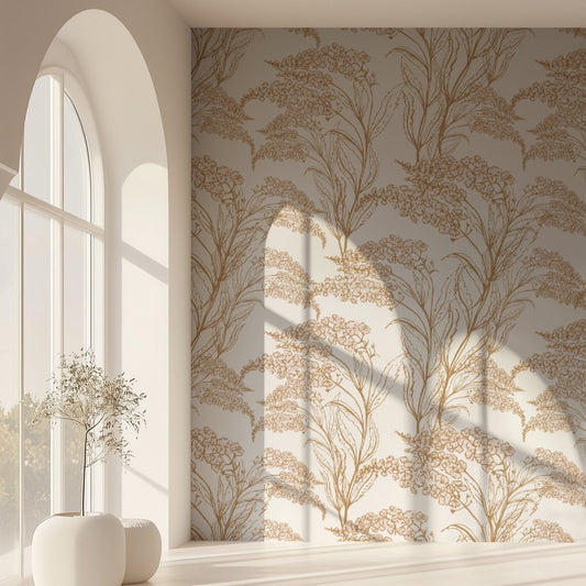 Golden Blossom Flowers neutral gold-toned floral wallpaper