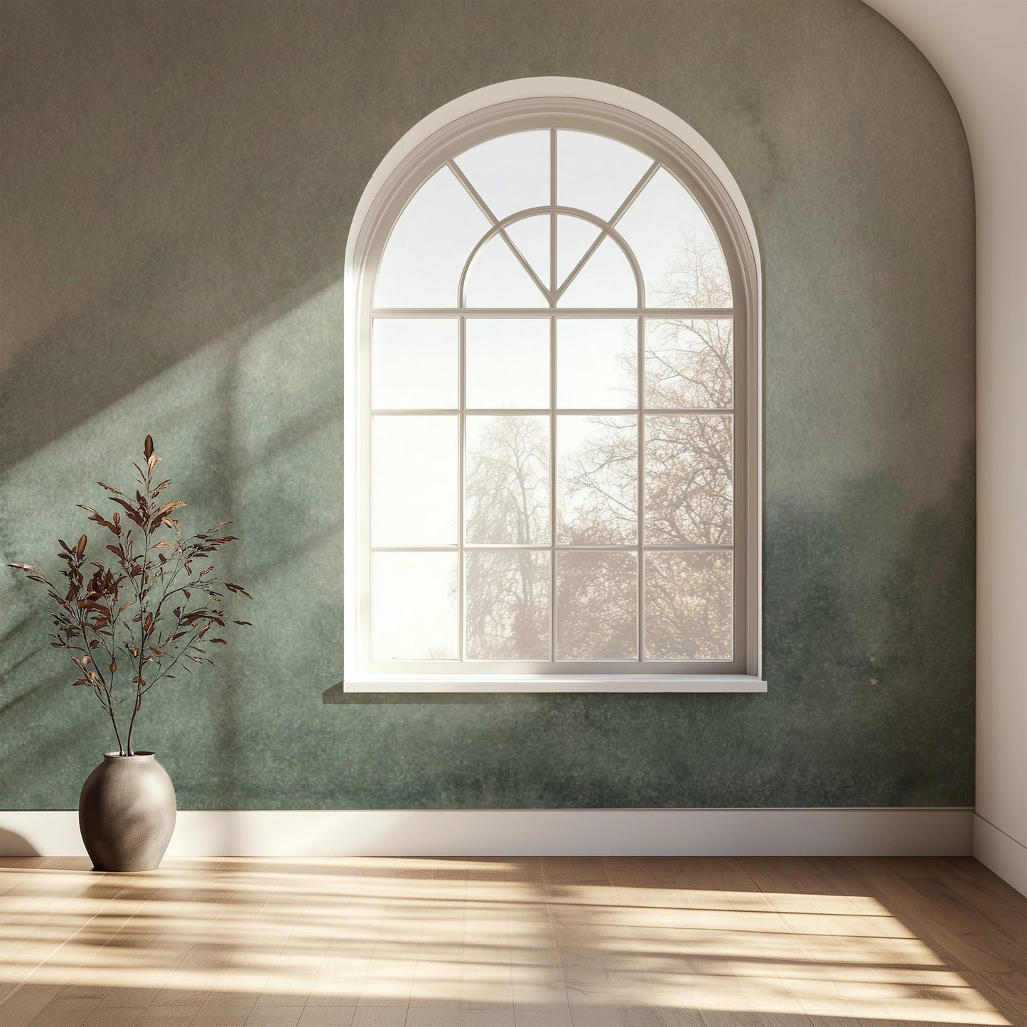 Modern Oasis Sage watercolor palm-tree wall mural in soft sage