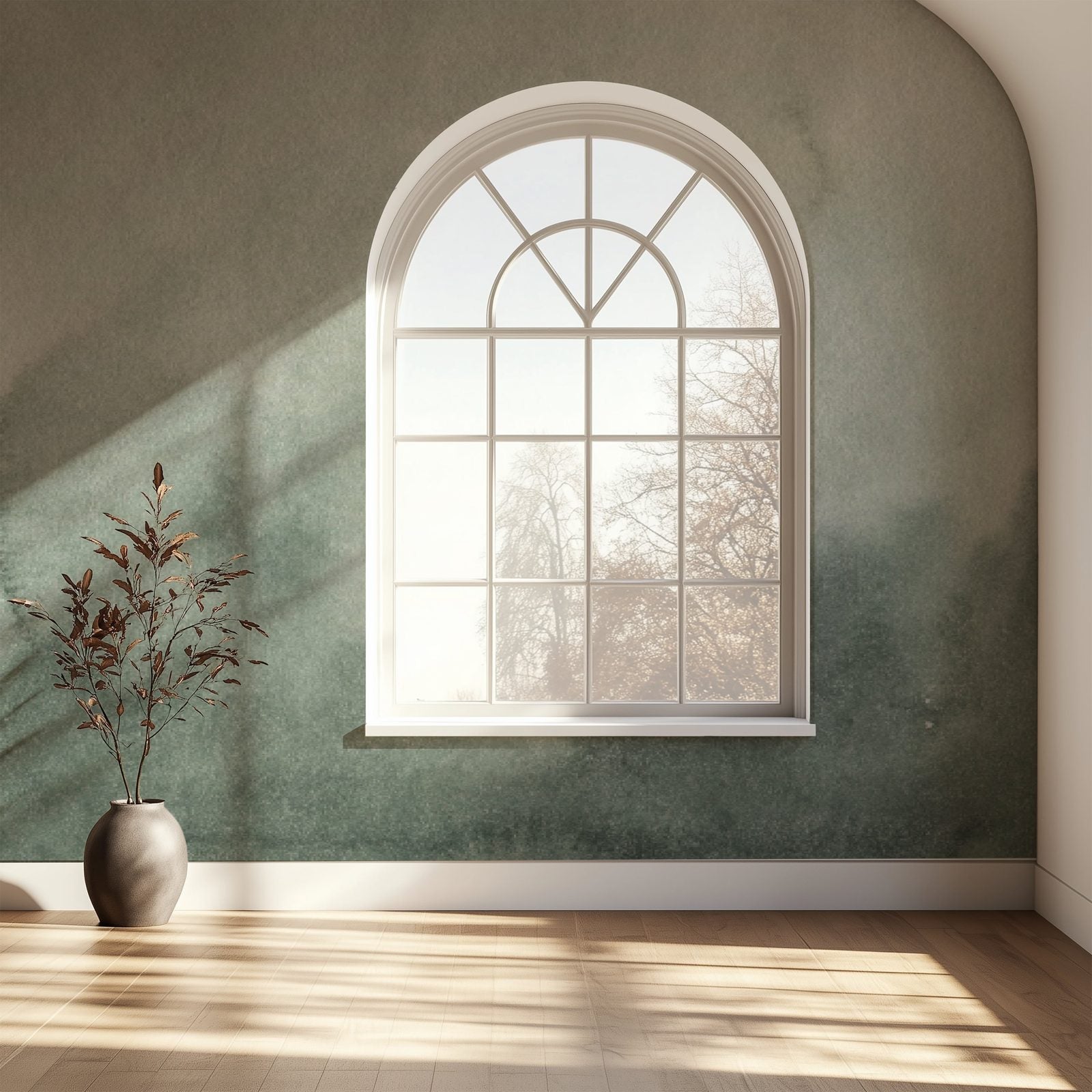 Modern Oasis Sage watercolor palm-tree wall mural in soft sage