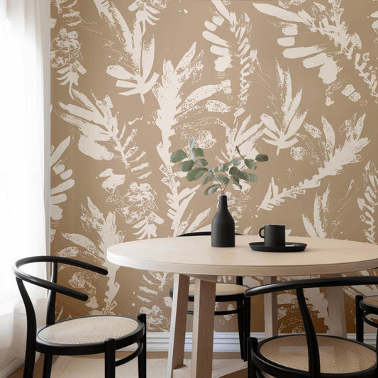 Organic Palm Stamp neutral sand palm-print wallpaper