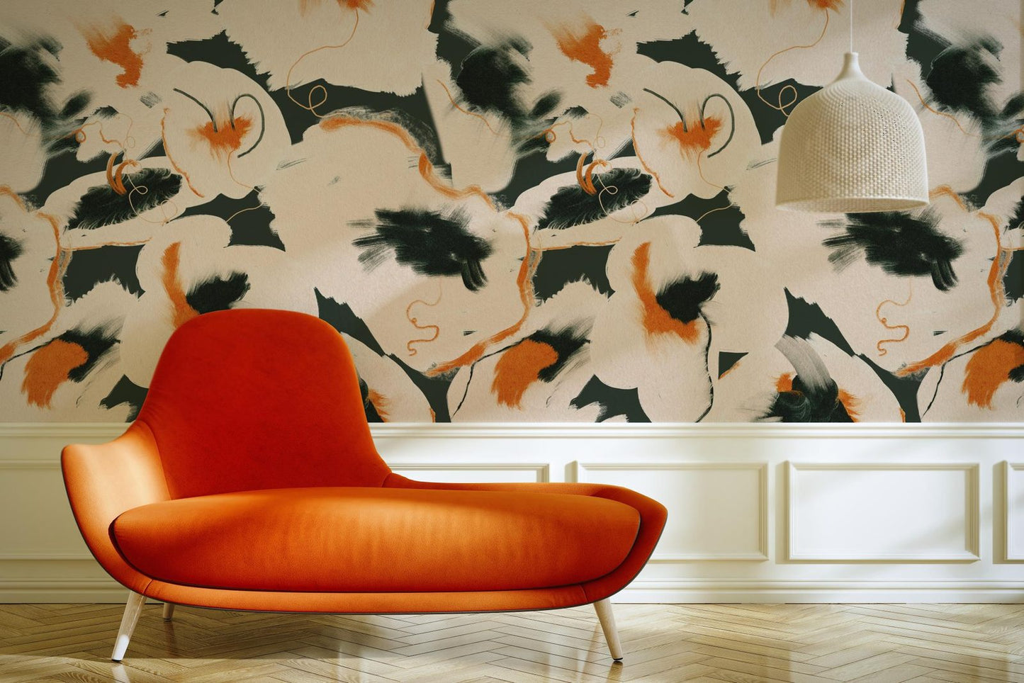 Bold Abstractions geometric wallpaper styled in a contemporary interior