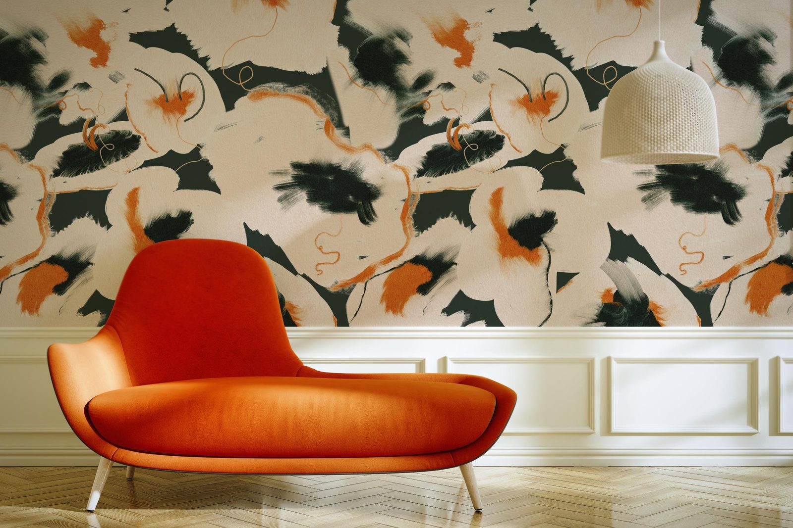 Bold Abstractions geometric wallpaper styled in a contemporary interior