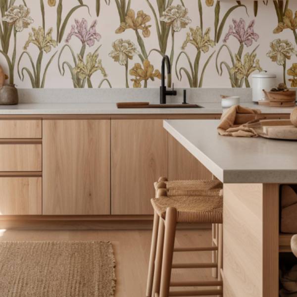 Soft Irises pastel iris floral wallpaper in gentle tones