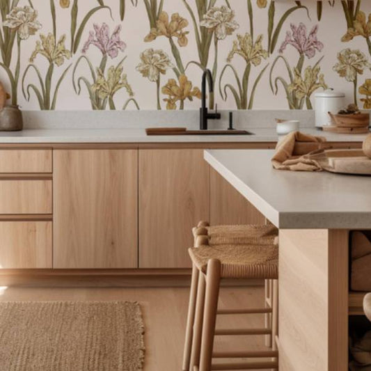 Soft Irises pastel iris floral wallpaper in gentle tones