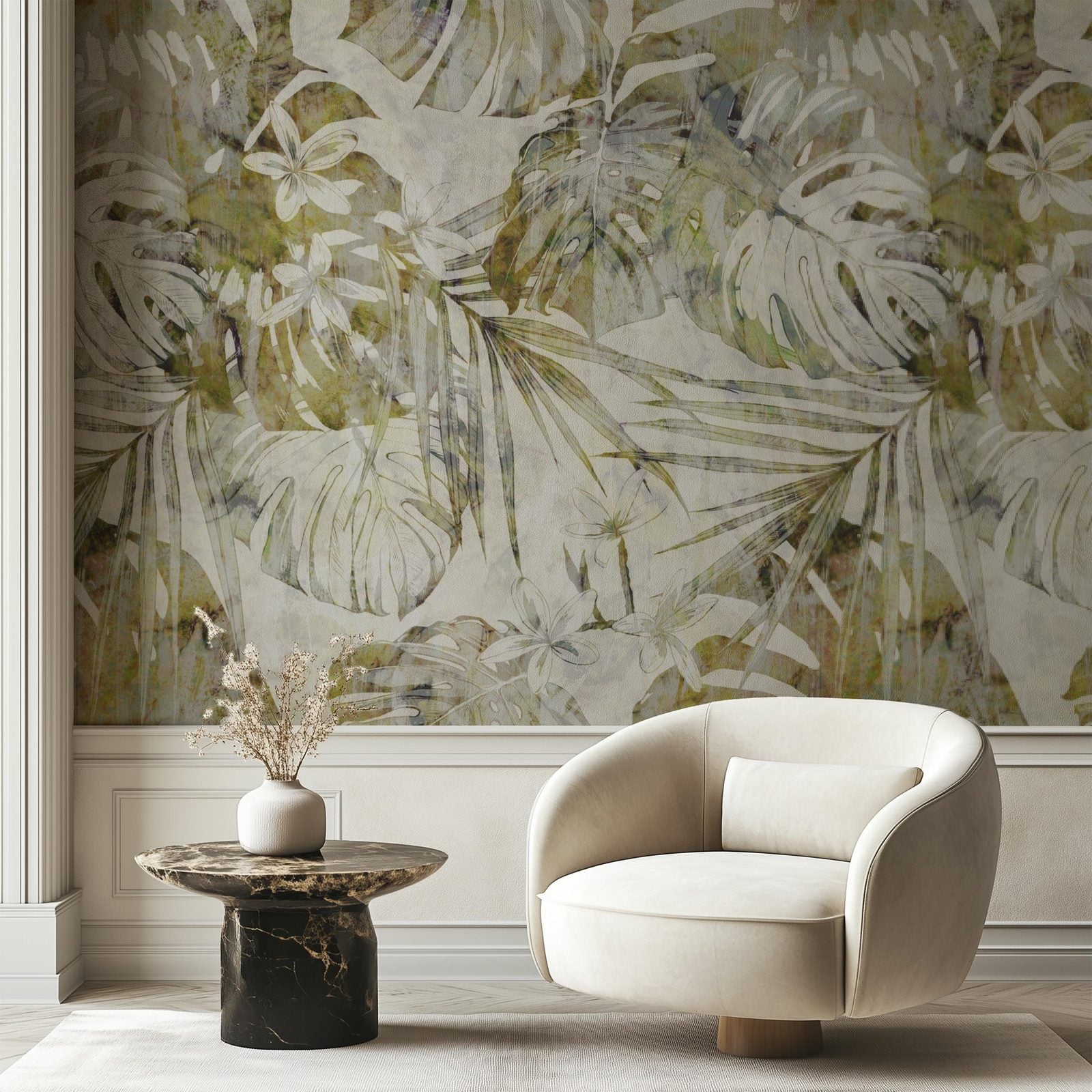 Warm Tropics lush tropical botanical wallpaper in warm tones
