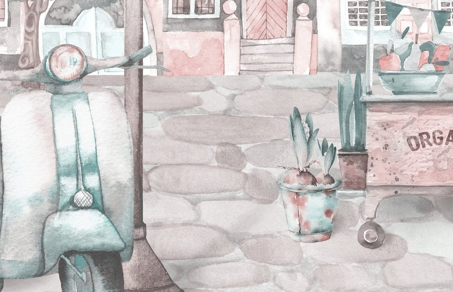 Romantic Parisian Dream wall mural, close-up of illustrated Paris detail