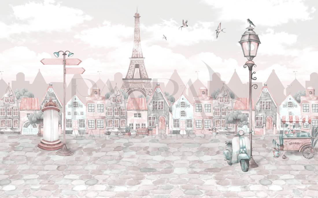 Romantic Parisian Dream wall mural, full-scale preview of Parisian cityscape