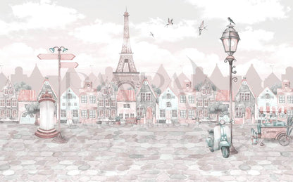 Romantic Parisian Dream wall mural, full-scale preview of Parisian cityscape
