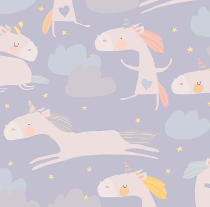 Cute Unicorns kids wallpaper, close-up of unicorn and floral detail