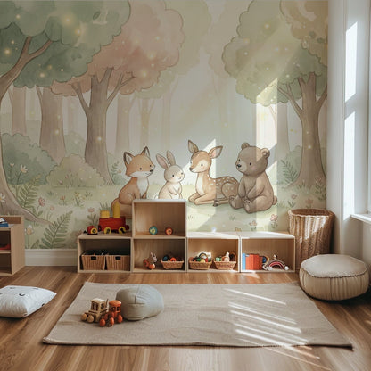 Woodland Whispers V kids wall mural, full-scale preview of enchanted woodland