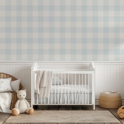 Checked Pattern Linen Light Blue