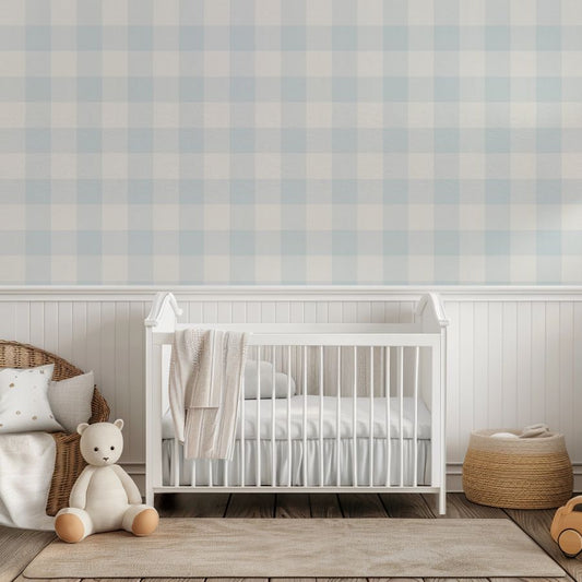 Checked Pattern Linen Light Blue