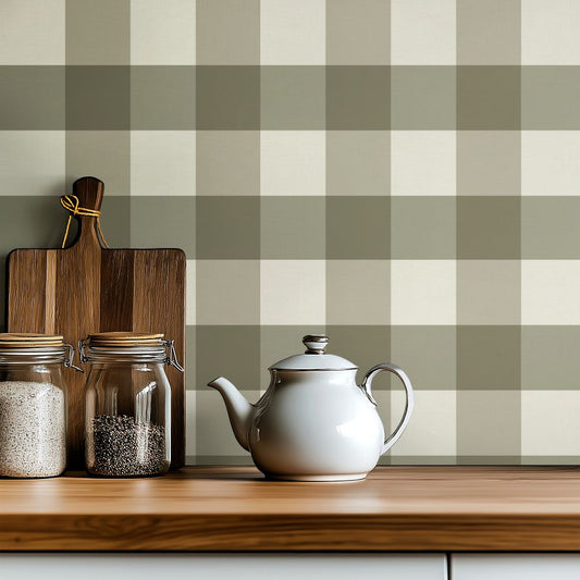 Checked Pattern Linen Olive