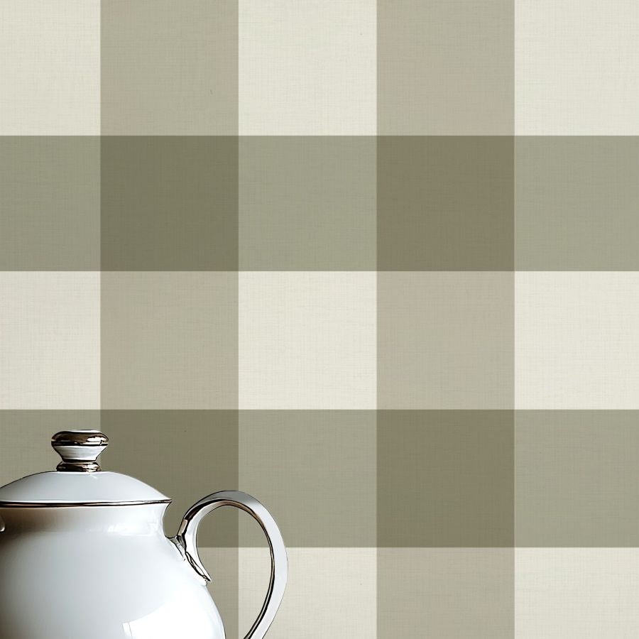 Checked Pattern Linen Olive