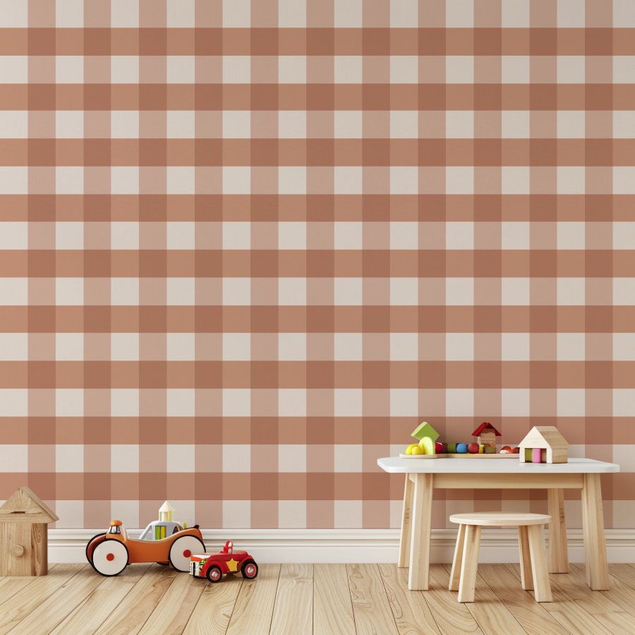 Checked Pattern Linen Terracota