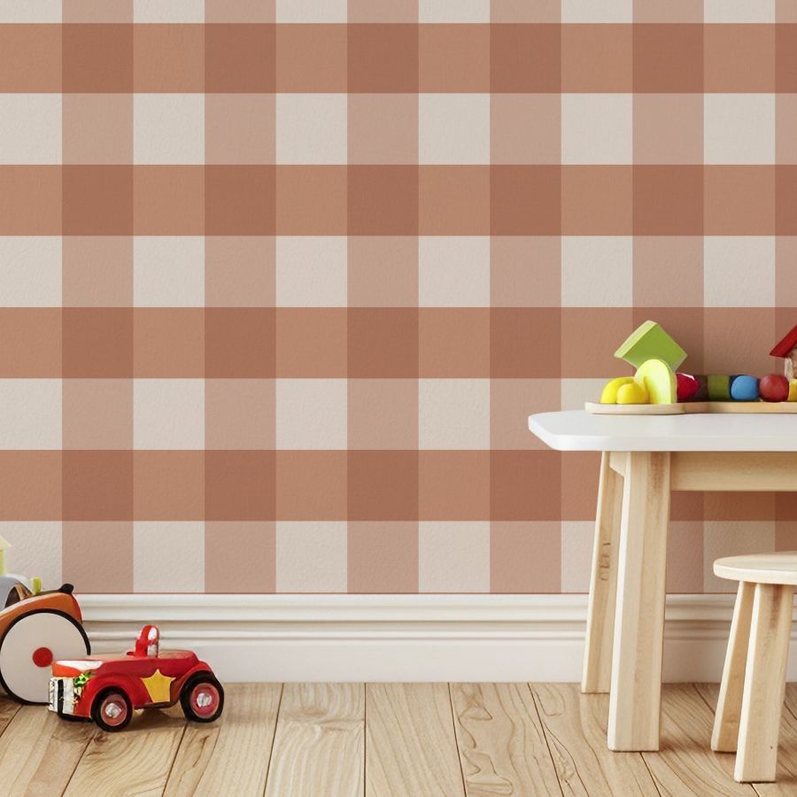 Checked Pattern Linen Terracota