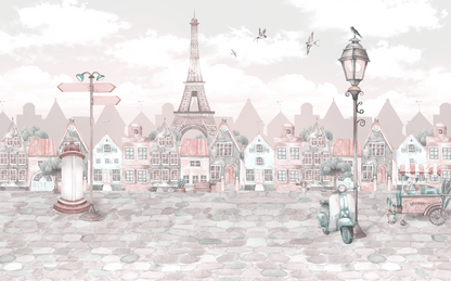 Romantic Parisian Dream wall mural, full-scale preview of Parisian cityscape